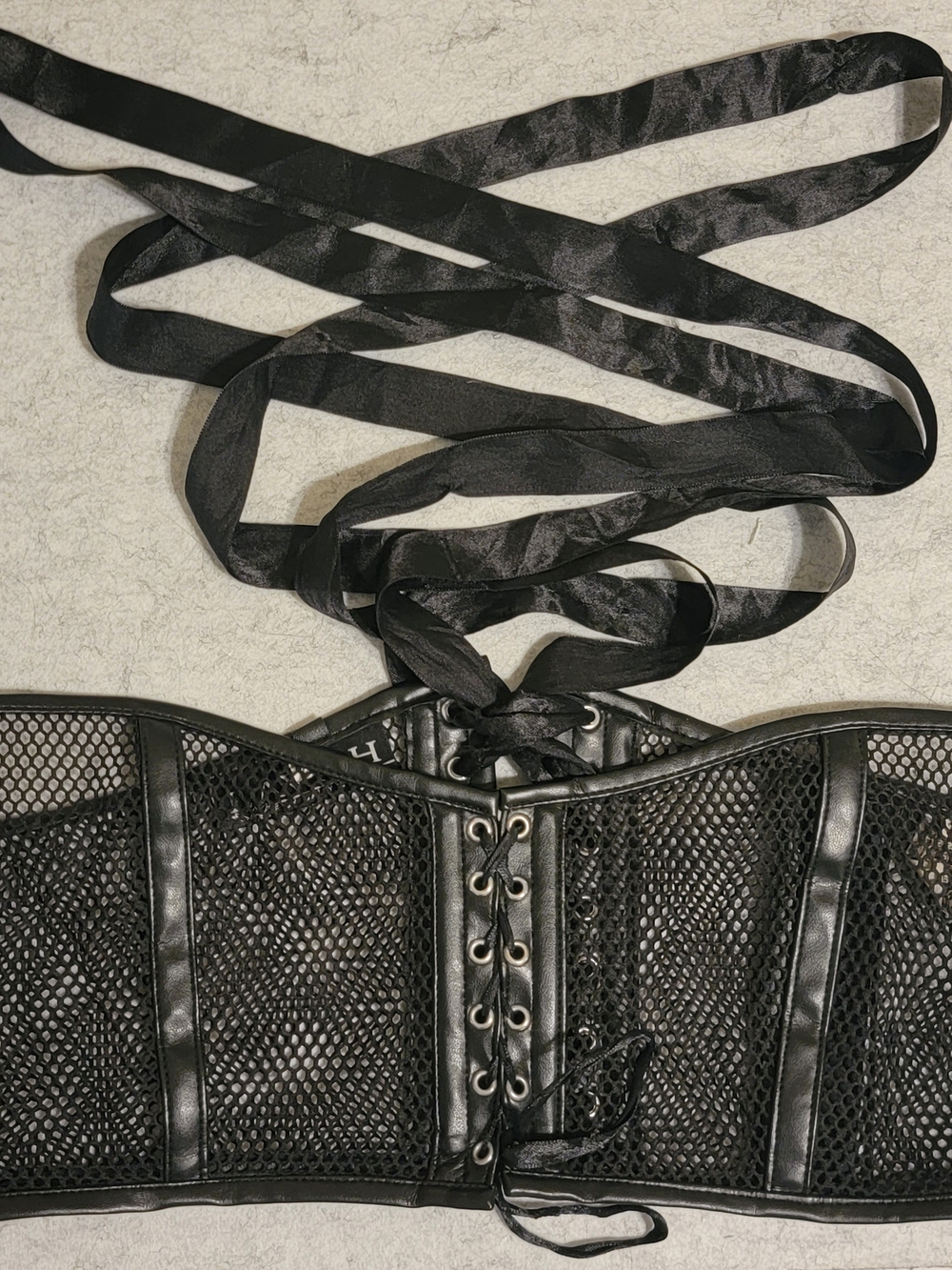 Lavish by Daisy Corsets Black Mesh Faux Leather Lace-Up Bustier Top 2X